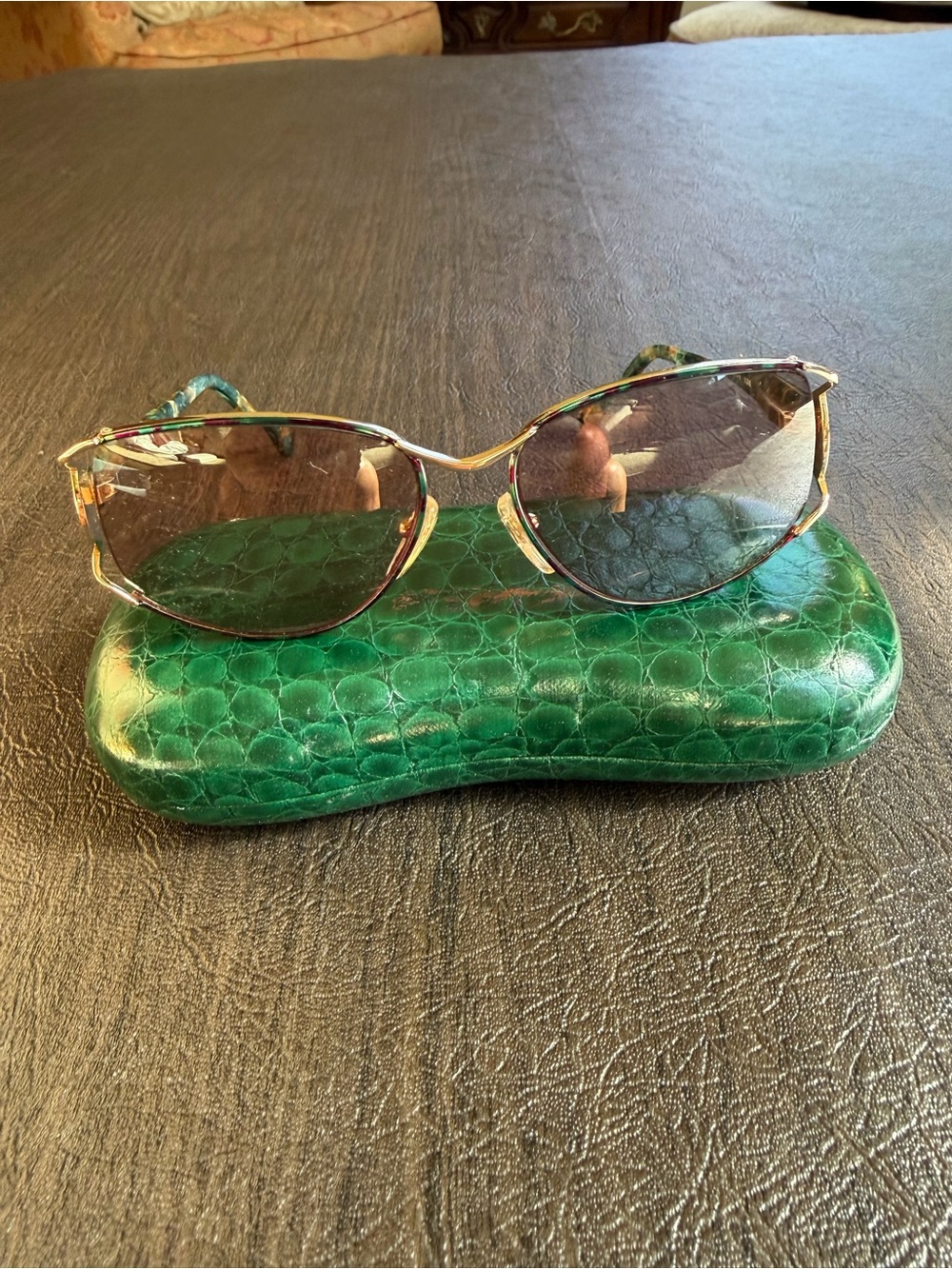 PAIGE Women's Sunglasses in Green and Gold-tone
